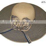 Flower Striped Straw Lady Elegant Big Beach Hat thumbnail-2