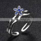 White Copper Jewelry Ring Blue Gemstone Setting Open Fashion Ring for Women thumbnail-3