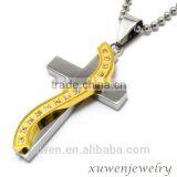 IPG Gold Color Two Tone Zircon Stainless Steel Jesus Cross