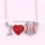 I Love You Silver Crystal Red Heart Basketball Ball Pendant Necklace Jewelry for Girlfriend
