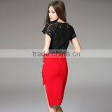 Wholesale 2016 Summer Women Black White Pink Tops Lining Lace Blouses Back Zipper Short Sleeve Slim Fashion Design Lady Blouse thumbnail-2