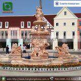 Large Pink Marble Water Fountain With Poseidon and Horses thumbnail-1
