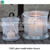 Glass Candle Holder With Metal Trim thumbnail-3