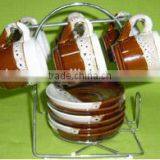 Hand Printing Ceramic Coffee Mug Gift Set With Metal Stand thumbnail-1