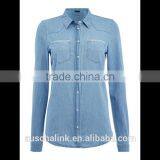 2016 New Arrival Ladies Long Sleeve Blue Denim Shirt OEM Service thumbnail-3