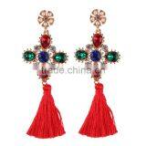 Bohemian Jewelry Rhinestone Gems With Alloy Plated Tassel Dangle Earrings thumbnail-4