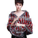 CX-B-74B European Women Fashion Chinchilla Printed Rex Fur Shawl thumbnail-1