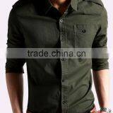 New Elegant Khaki 100%Cotton Men Fancy Casual Shoulder Strap Shirt With Square Collar thumbnail-3