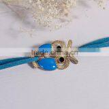 New Fashion Gold Plated Blue Suede Velvet Cord Halloween Owl Connector Black Enamel Bracelets thumbnail-3
