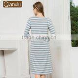 2017 Best Qianxiu Autumn Inner Home Women Lady Girl Cotton Long Sleeved Strip Chinese Women Nightgown thumbnail-3