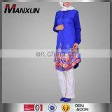 Nice Curved Hem Muslim Women Tops Blue Printed Blouse 2017 thumbnail-1