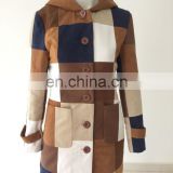 Ladies' fashion patchwork faux suede long coat with hood
