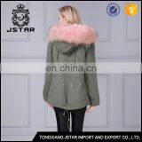 Women Hooded Pink Real Fox Fur Parka With Army Green Shell Material thumbnail-2