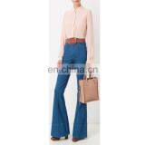 Blue Cotton High-waisted Wholesale Women Flared Jeans thumbnail-2