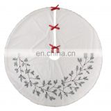 Decorative embroidery branches with red pompom Tree Skirt for christmas