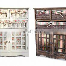 Home Wooden Frame Wicker Basket Drawer Storage Unit Cabinet Cupboards Organizer thumbnail-2