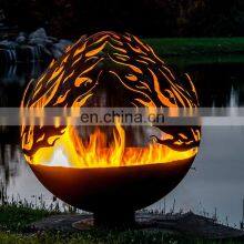 Decoration Laser Cut Globe Warming Corten Steel Outdoor Fire Pit Ball thumbnail-3