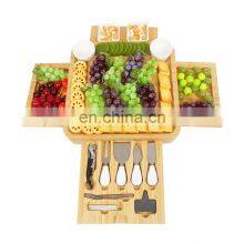 Bamboo Wood Charcuterie Magnetic 4 Slide-Out Drawers Cheese Board Set With Ceramic Bowls And Cutlery Knife thumbnail-5