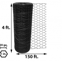 150-Feet X 4-Feet 20 Black Galvanized Steel Chicken Wire Rolled Fencing 1-in - Mesh Size