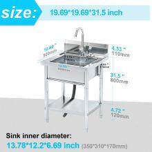 Utility Sink Freestanding Single Bowl Laundry Sink With Hot and Cold Water Plumbing Stainless Steel Sink for Kitchen and Bathroom Farmhouse Style thumbnail-2
