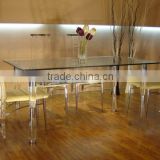 Rectangle cheap double glass dining table and chairs furniture set