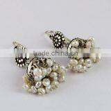 Awesome Marcasite Jhumka Pearl & Black CZ 925 Sterling Silver Earring. Handmade Silver Jewelry, Online Silver Jewelry thumbnail-2