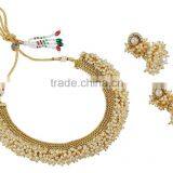 Indian Fabulous Gold Tone Pearl Stone Polki Necklace Set Jewelry for Women Wedding thumbnail-4