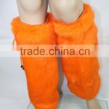 Adorable Design Winter Ladies Rabbit Fur Leg Warmers Boots Sleeves Dyed Sunshine Orange Color