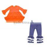 2016 Kids Fall Style Cotton Baby Dress Blank Orange Ruffle Dress Children Girls High Low Top Girls Fall Dress thumbnail-4