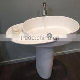 Solid Surface Stone Resin Square Free Standing Pedestal Resin Wash Basin,,Artificial Stone Freestanding Washing Basin thumbnail-3