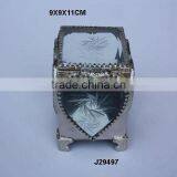 Glass Jewellery Box With Heart Shape Opening Brass Fittings in Nickel Finish