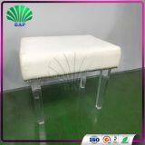 High Quality White Leather Cushion Stool Home Ottomans With Clear Acrylic Stool Legs thumbnail-2
