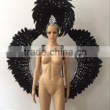 professional black carnival costume set feather headdress and wings shoulder piece