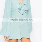 China Factory OEM ODM 2015 Hot Sale Customized Playsuit With Deep Plunge and Pussy Bow thumbnail-4