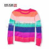Girls Long Sleeve Round Neck Neon Rainbow Stripe Sweater thumbnail-1