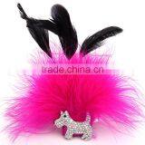 Sweet Dog Feather Girls Brooch With Crystals,Bead & Feather Fabric Corsage Pin thumbnail-2