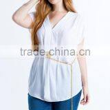 Relaxed V-neck Pleated Plus Size Chiffon Blouse/woman Top thumbnail-4