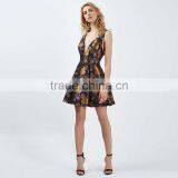 Vintage Royal Jacquard Printed Cross Back Plunge Sleeveless Short Prom Dress thumbnail-5