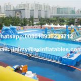 Custom 0.9MM PVC Tarpaulin Inflatable Water Park Equipments,Rectangular Metal Frame Pool
