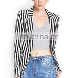 Ladies OEM Jacket Light Long Style Black and White Stripe Women Blazer thumbnail-1