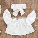 Plain White Fly Sleeve Top Matching Denim Pants 2pcs Girls Suit Factory Direct Sale thumbnail-3