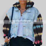 2020 Fall Hot-selling Women Denim Jackets With Matching Color Tie-dye and Torn Tasseled