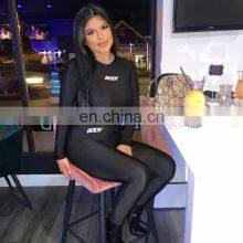 2021 Custom Logo Bodysuits Set And Legging Fall Women Clothes Sexy Long Sleeve Bodycon Body Bodysuits For Women thumbnail-3