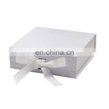 Personalized bulk retail packaging white folding magnetic gift box with ribbon tie