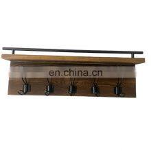 Entryway Rustic Wall Mounted Coat Rack Shelf With Metal Hooks