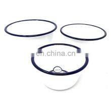 China Zhejiang Black Logo Enamel Cereal Fruit Metal Bowl With Red Rolled Rim for Home