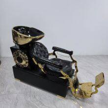 Luxury Beautiful White and Gold Shampoo Chair With Sink & Faucet Reclining Chair for Hair Salon thumbnail-4