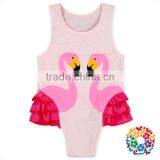 Black White Swan Baby Girl Swimming Suits One Piece Romper Ruffle Girls Swimwear thumbnail-2