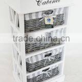 Shabby Chic Home Furniture Wooden Cabinet With Wicker Drawers thumbnail-5