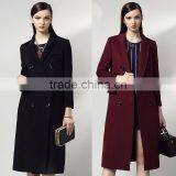 Women Wool Coat Double Breasted Peacoat Fall Winter Solid Color Trench Coat Back Split Black Lady Swing Long Coats Plus Size thumbnail-1